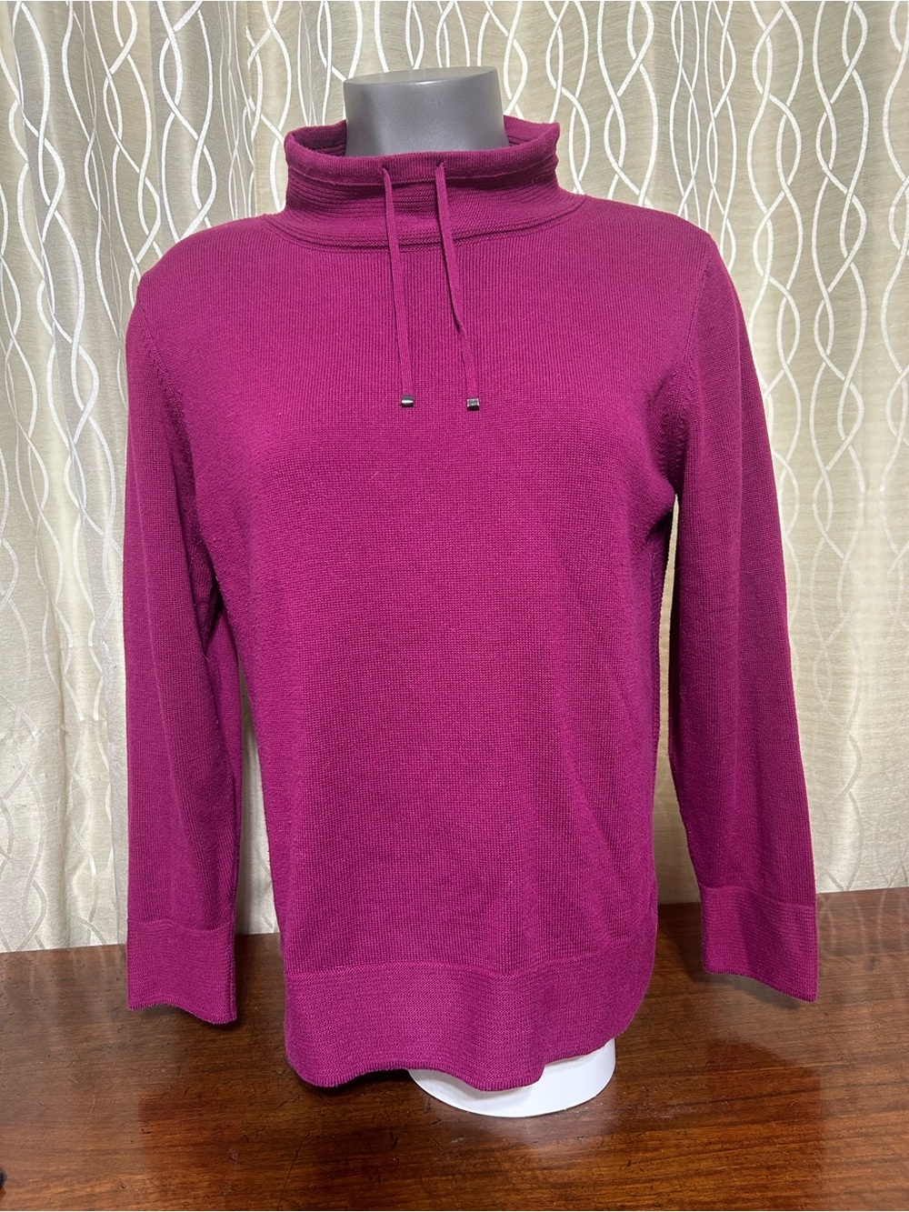 Women's Magenta Cowl Neck Sweater with Drawcord